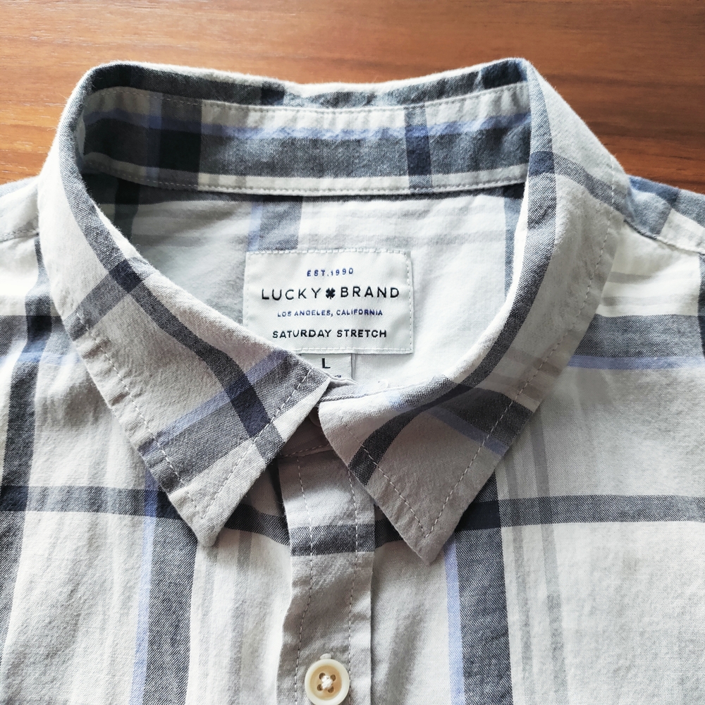 Lucky Brand Men's Casual Gray Checkered Shirt - Large